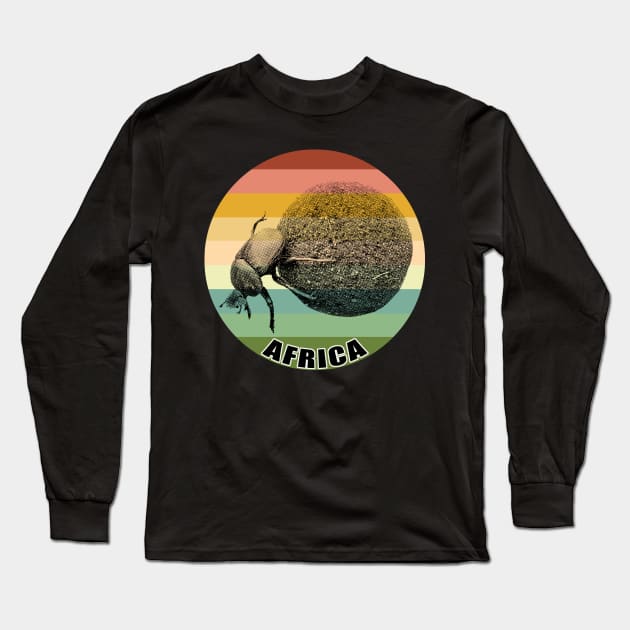 Dung Beetle Pushing Dung Ball on Vintage Retro Africa Sunset Long Sleeve T-Shirt by scotch